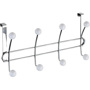 Wenko Türgarderobe Lissa Weiß mit 8 Haken aus Stahl und weißen Kunststoffkugeln.