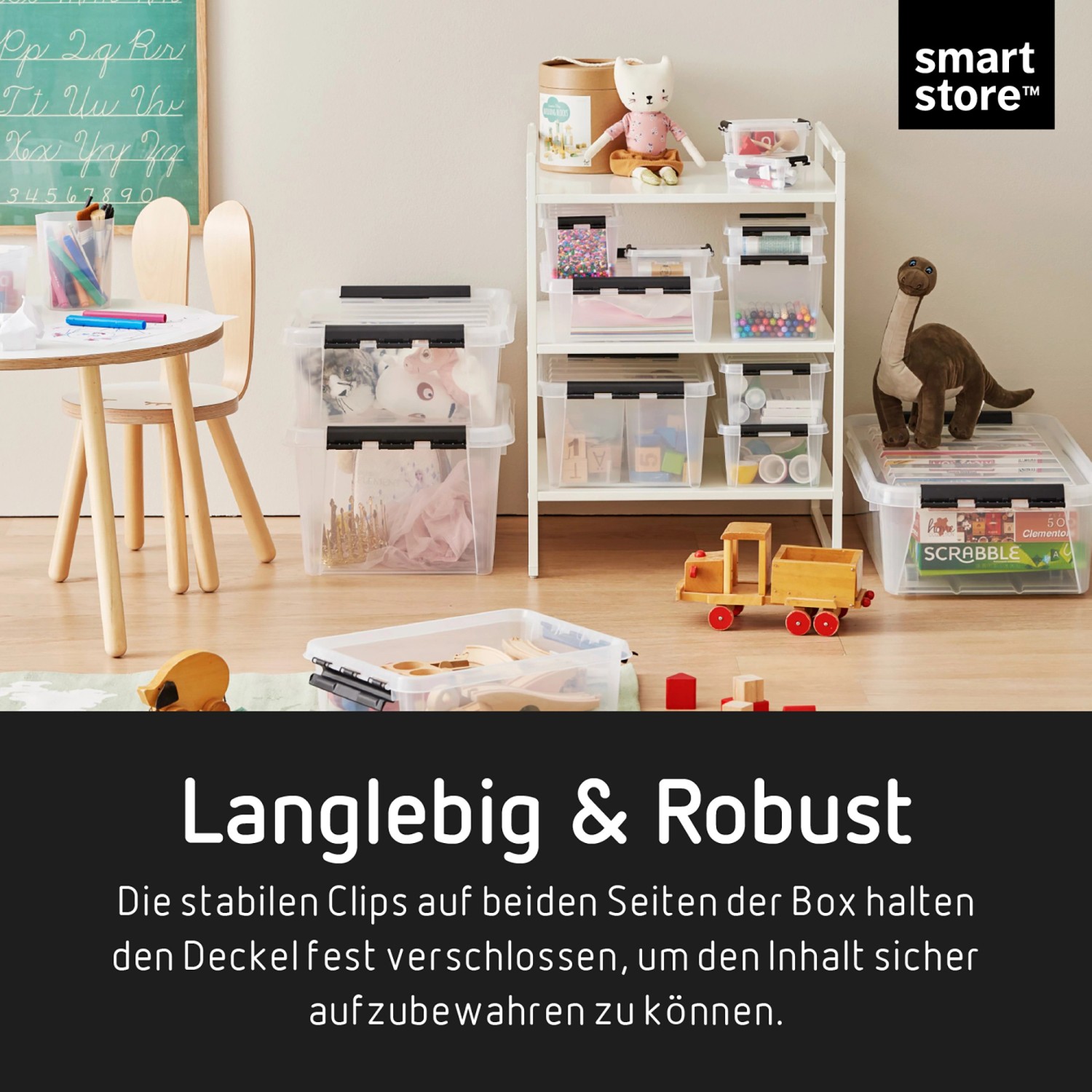 SmartStore Classic Aufbewahrungsbox 1,5 l: Transparente Box mit Deckel für Büroartikel und Spielzeug.
