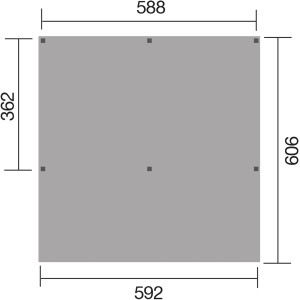 Skizze des Weka Doppelcarports Mugello (594x606 cm) mit Maßangaben.