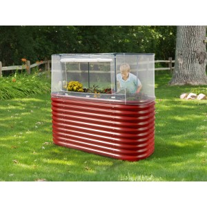 Vitavia Hochbeet Basic mit Abdeckung und Kind im Garten. Zubehör für Hochbeete.