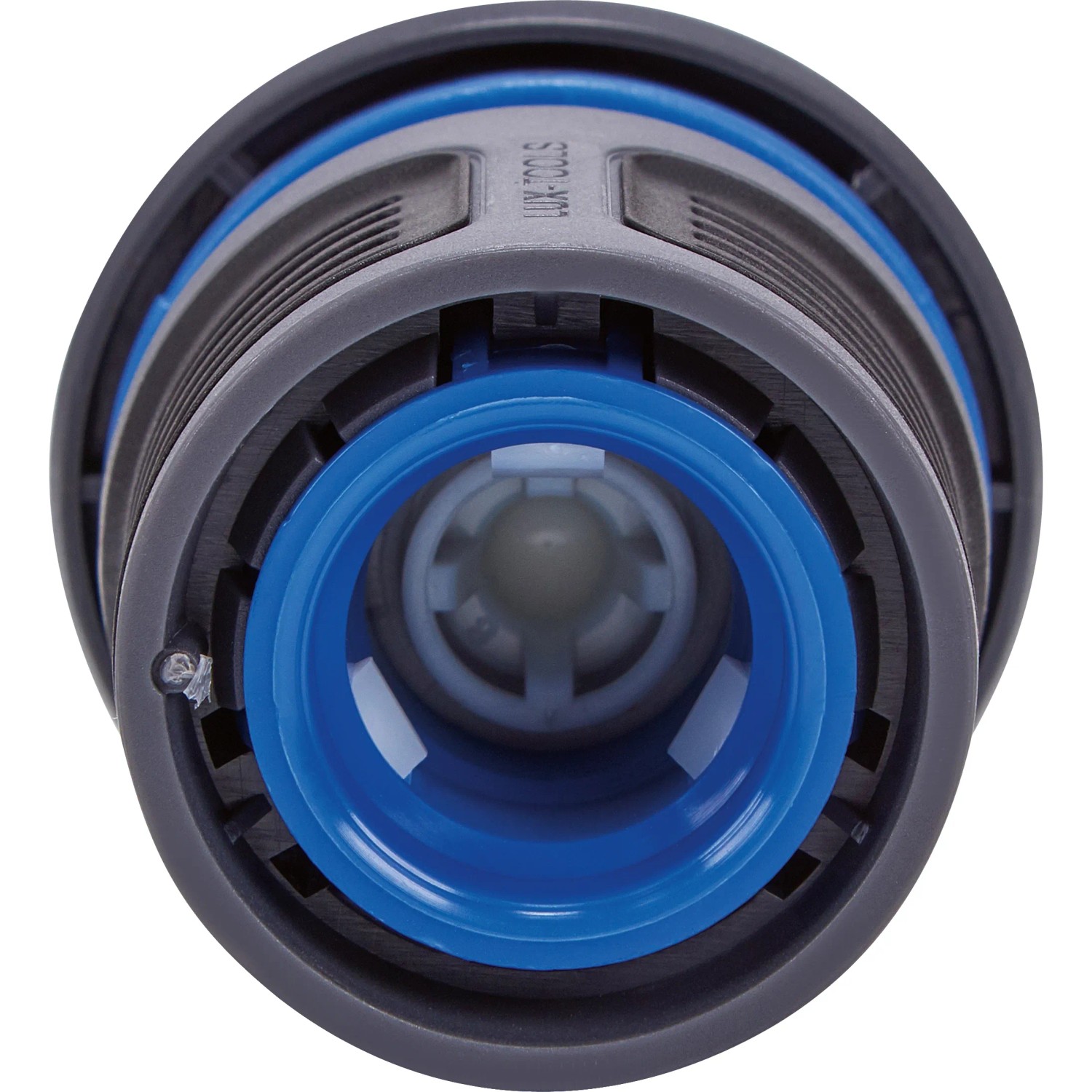 LUX Schlauchverbinder 19 mm mit Wasserstopp, Detailansicht des Anschlusses.