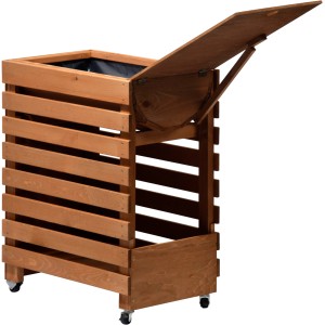 Mobiles Dobar Hochbeet Rolling Garden Gr. M aus FSC®-Holz mit geöffnetem Deckel.