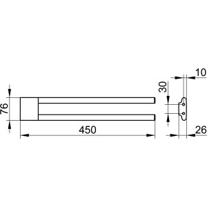 Technische Zeichnung: Keuco Edition 400 Handtuchhalter, 2-teilig, verchromt, mit Maßangaben.