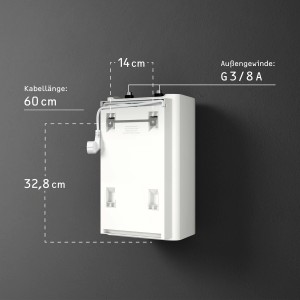 Stiebel Eltron Kleinspeicher UFP 5 Trend, drucklos, weiße Rückansicht mit Maßangaben.