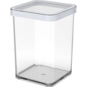 Transparente Rotho Vorratsdose Premium Loft, 1 Liter, mit weißem Deckel und Dichtungsring.