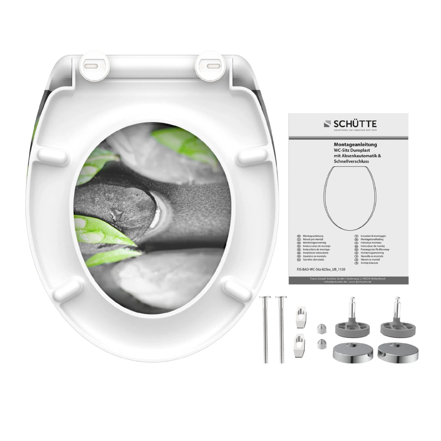 Schütte WC-Sitz Duroplast Stone mit Absenkautomatik und Schnellverschluss, Motiv: Stein