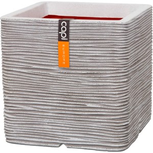 Quadratischer Capi Pflanztopf Nature Rib, 30x30x30 cm, Elfenbein mit Riffelstruktur.