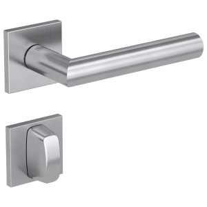 Moderne WC-Rosettengarnitur Venus aus mattem Edelstahl, flache quadratische Rosette für Innentüren.