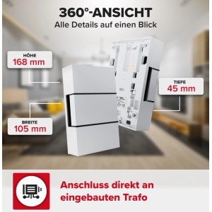 Heidemann Türgong Ibis, 230V, weiß, mit schwarzem Streifen. Detailansicht mit Maßen.