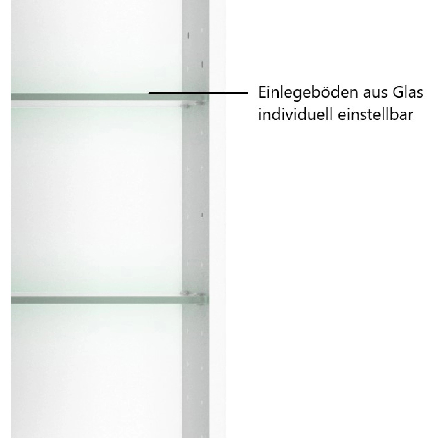 Detailaufnahme: Held Möbel Salerno Spiegelschrank 80 cm, weiße Inneneinteilung mit Glasböden.