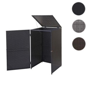 Schwarze Mülltonnenverkleidung für 120L Tonne, Poly-Rattan mit Tür und Klappdeckel.