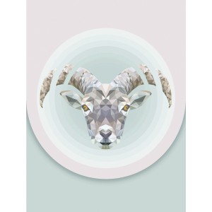Komar Wandbild Capricorn, 30x40 cm, geometrisches Ziegenmotiv in Grau- und Blautönen.