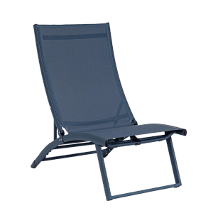Blauer Lounge-Sessel TAYLOR, verstellbarer Gartenstuhl für Terrasse und Camping.