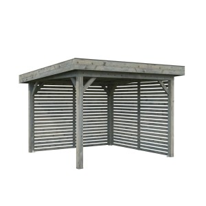 Grau tauchgrundierter Palmako Pavillon Lenna Set 302 aus Holz mit Sichtschutzwänden, 300x300 cm.