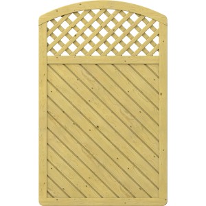 Sichtschutzzaun Element Gada Rundbogen mit Gitter aus Holz, 119x179 cm, für den Garten.