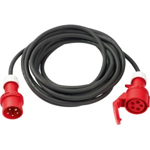 Schwarz-rotes CEE Verlängerungskabel, 10 m, mit Stecker und Kupplung für Camping, Garten.