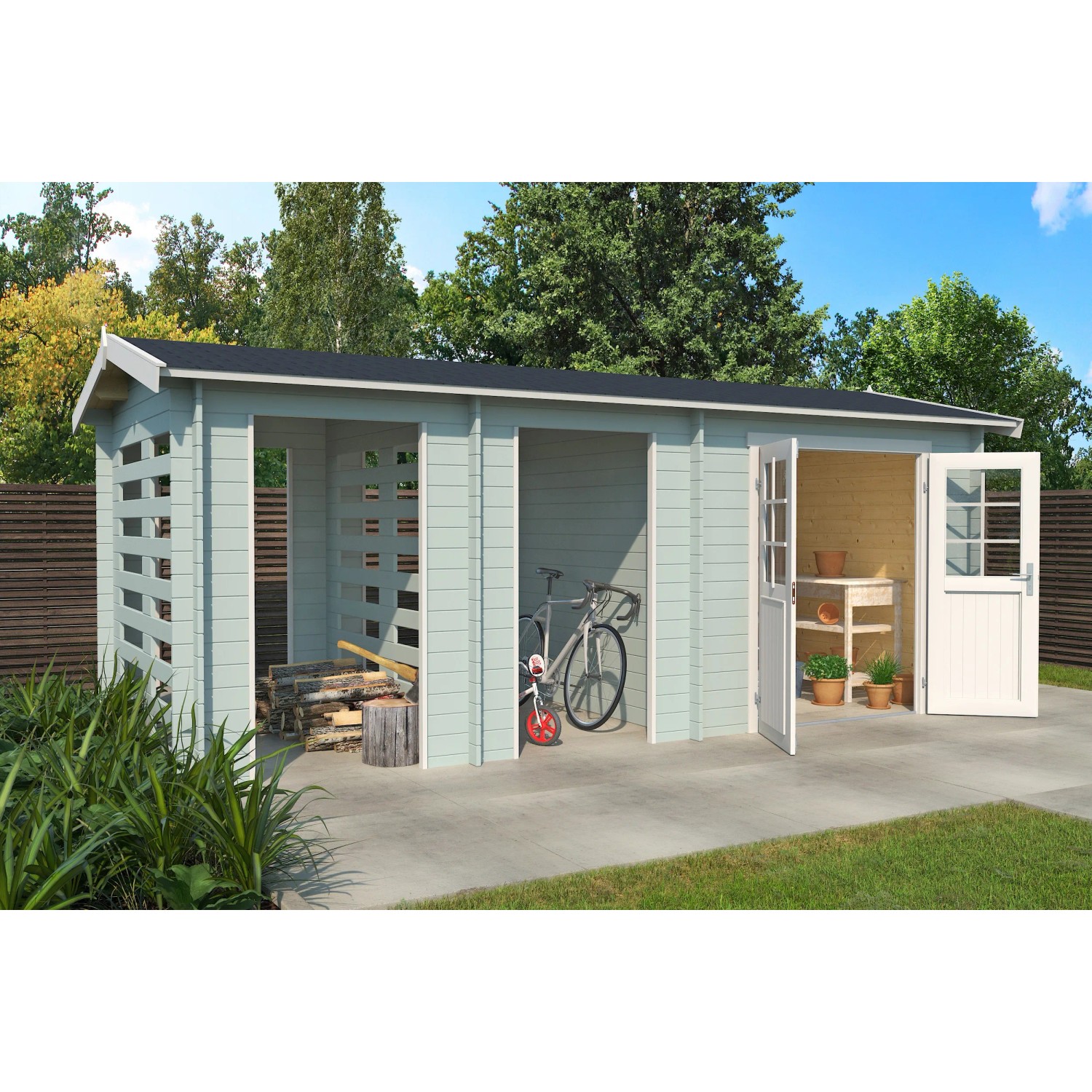 Lasita Holz-Gartenhaus Hokkaido 2 Gletschergr&uuml;n 590 cm x 292,2 cm