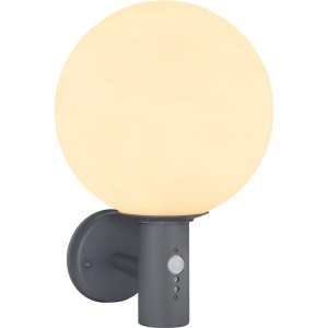 Globo Außenleuchte Ossy mit Bewegungssensor, anthrazitfarben und weißem Opalglas.