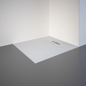 Rechteckige, extraflache Schulte Duschwanne ExpressPlus, 90x80 cm, in Weiß mit Ablaufabdeckung.