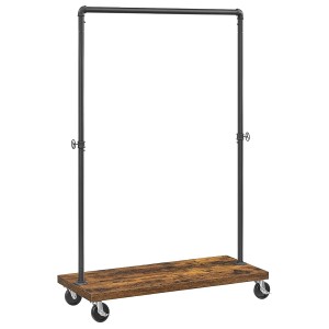 Songmics Kleiderständer Dalson mit Rollen, Ablage in Braun-Schwarz. Moderner Herrendiener im Industrie-Design.