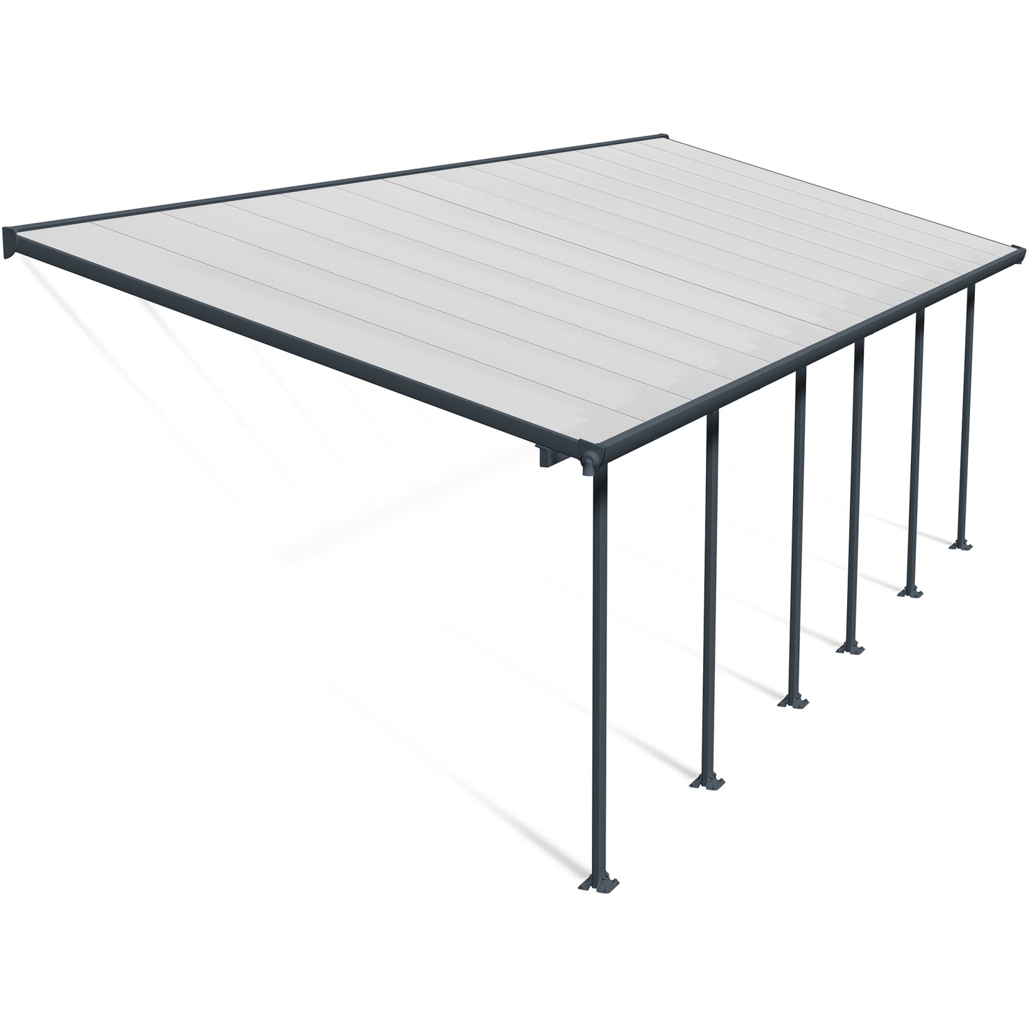 Palram Canopia Terrassenüberdachung Feria Anthrazit 3x8.51: Polycarbonat Dach mit anthrazitfarbenem Rahmen.