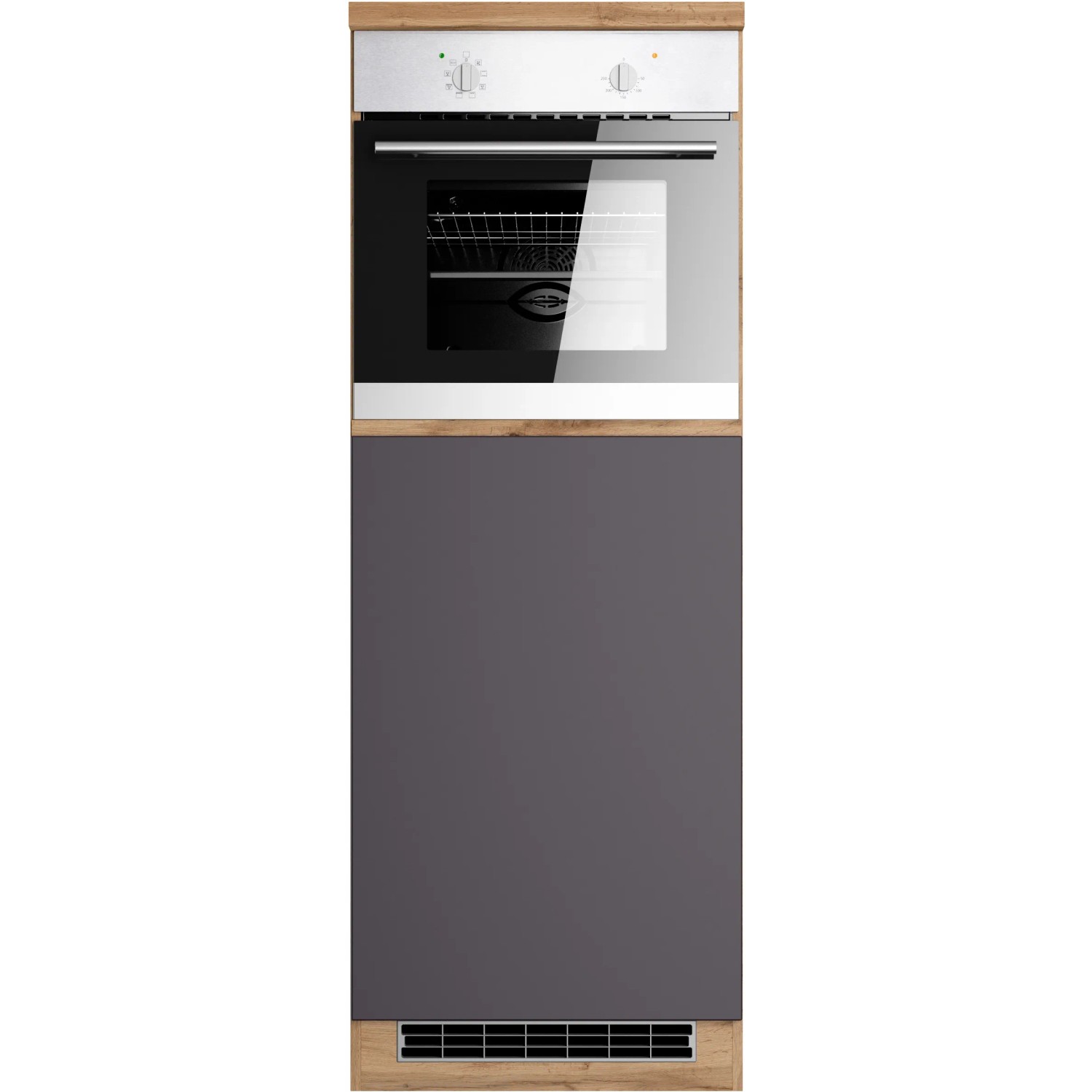 Held Möbel Ofenumbauschrank Turin, 60 cm, Graphit/Wotaneiche, mit Stauraum und offener Nische.