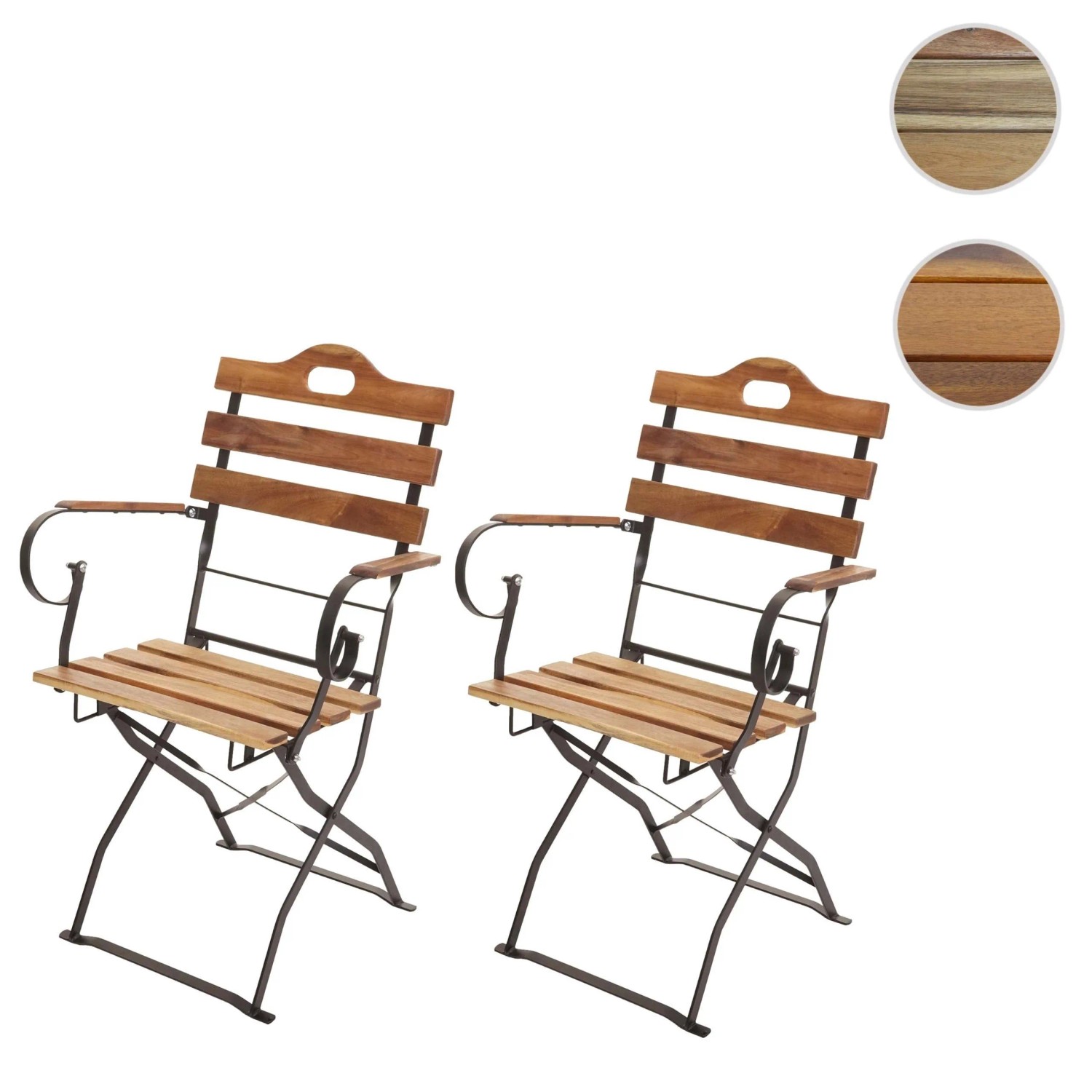 2er Set Biergartenstühle J40 in Naturfarben. Klappbare Gartenstühle mit Armlehnen.