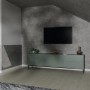 Wohnraum mit Egger Faltleiste Decowall FL003 Rovigo Beton als Wandverkleidung.
