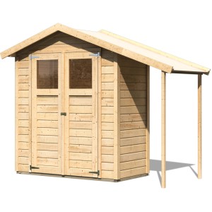 Naturbelassenes Karibu Holz-Gartenhaus Orsa mit Satteldach und Anbau. Ideal als Gerätehaus.