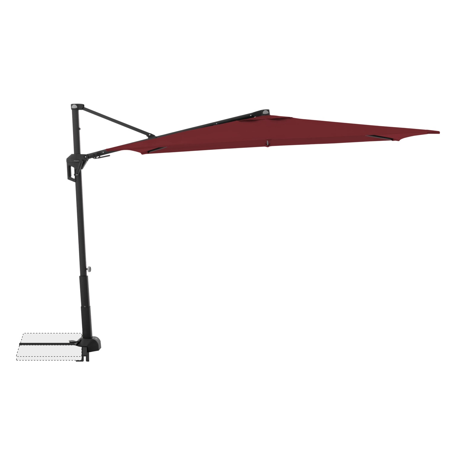 Rechteckiger, bordeauxroter Doppler Balkonschirm Active Green Edition, 240x135 cm, mit schwarzem Gestell.