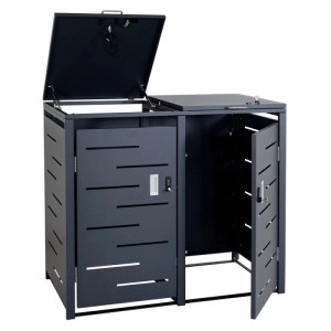 MCW Mülltonnenbox E83 für 2 Tonnen, anthrazitfarbener Stahl, mit aufklappbarem Deckel und Türen.