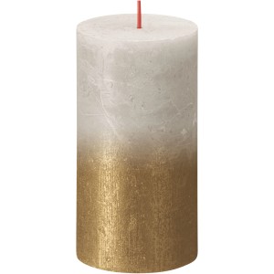 Bolsius Rustik-Kerze Sunset, 130/68 mm, Sandgrau-Gold. Stumpenkerze mit Farbverlauf.