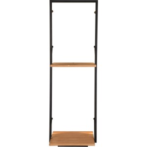 Modernes Wandregal Becky mit LED-Beleuchtung, Metallrahmen schwarz, Holzablagen natur, 94x32x30 cm.