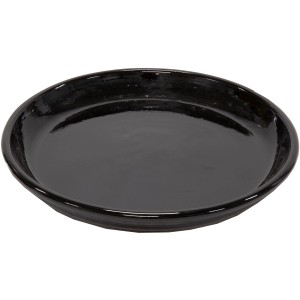 Schwarzer, glasierter Untertopf von M Collections, 34x34 cm, für den Außenbereich.