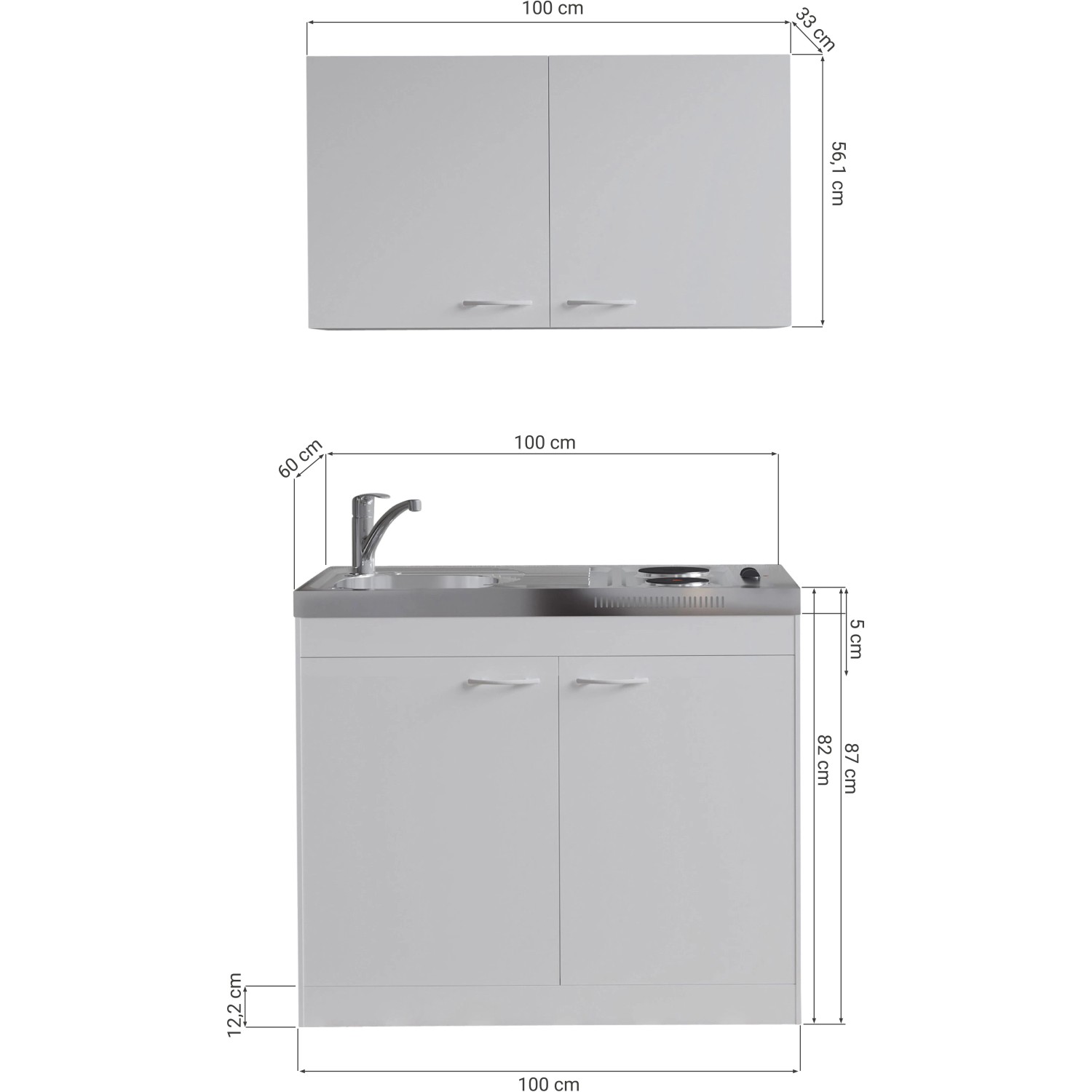 Respekta Miniküche Levin 100 cm, mit Kochmulde + Oberschrank_5