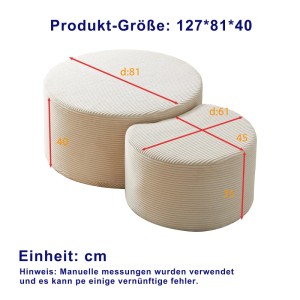 okwish Kaffeetisch Set 2er Polster Rund Wohnzimmer Beistelltisch Ottoman Modern 84x84x28cm Beige