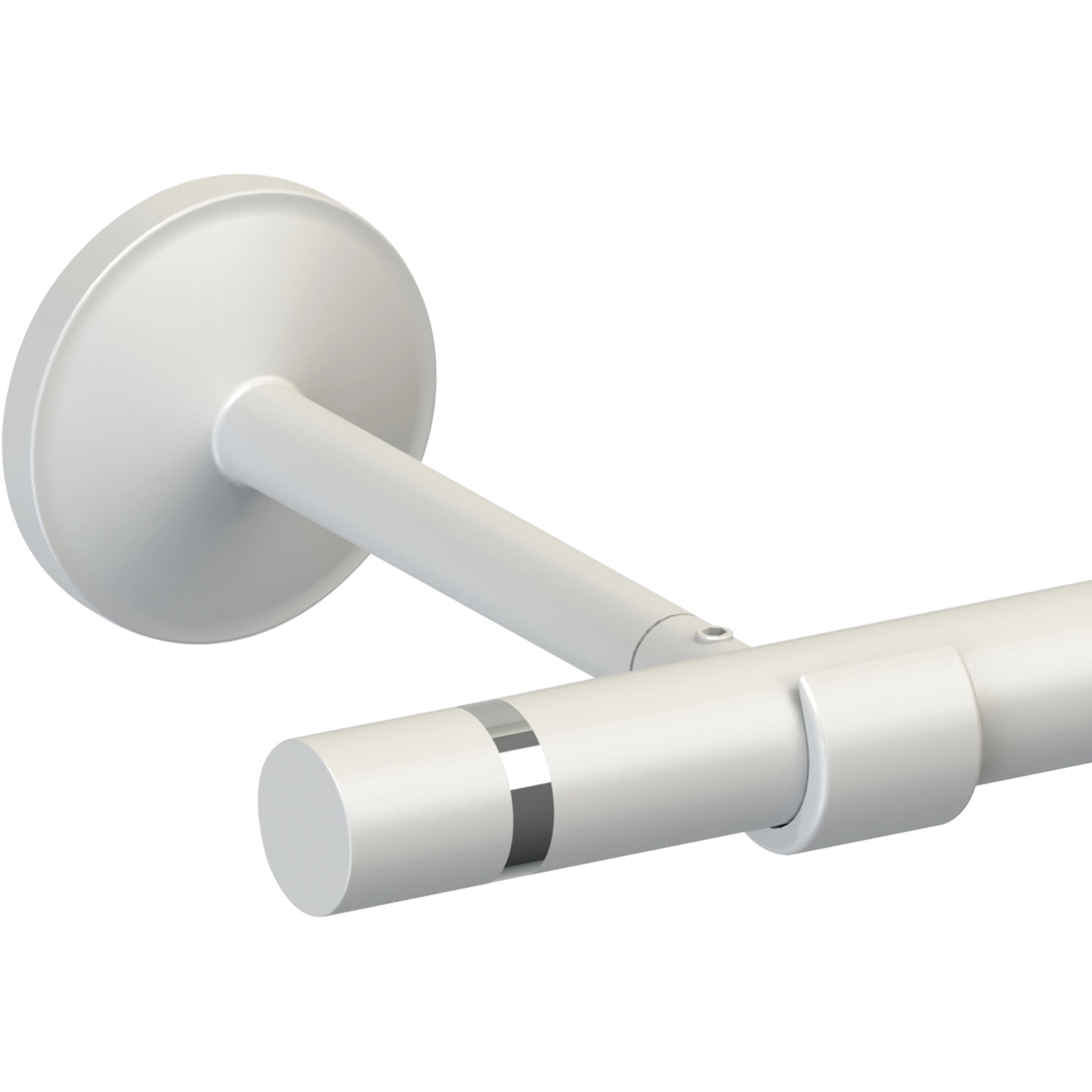 Weißes Gardinenstangen-Endstück in Zylinderform, Ø 19 mm, Teil einer Stilgarnitur.