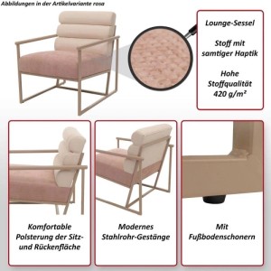 Beiger Loungesessel O38 mit blau-grüner Polsterung und Stahlrohrgestell.
