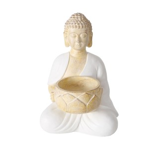 Beiger Boltze Teelichthalter Jamory in Buddhaform, 15 cm, für stimmungsvolle Beleuchtung.