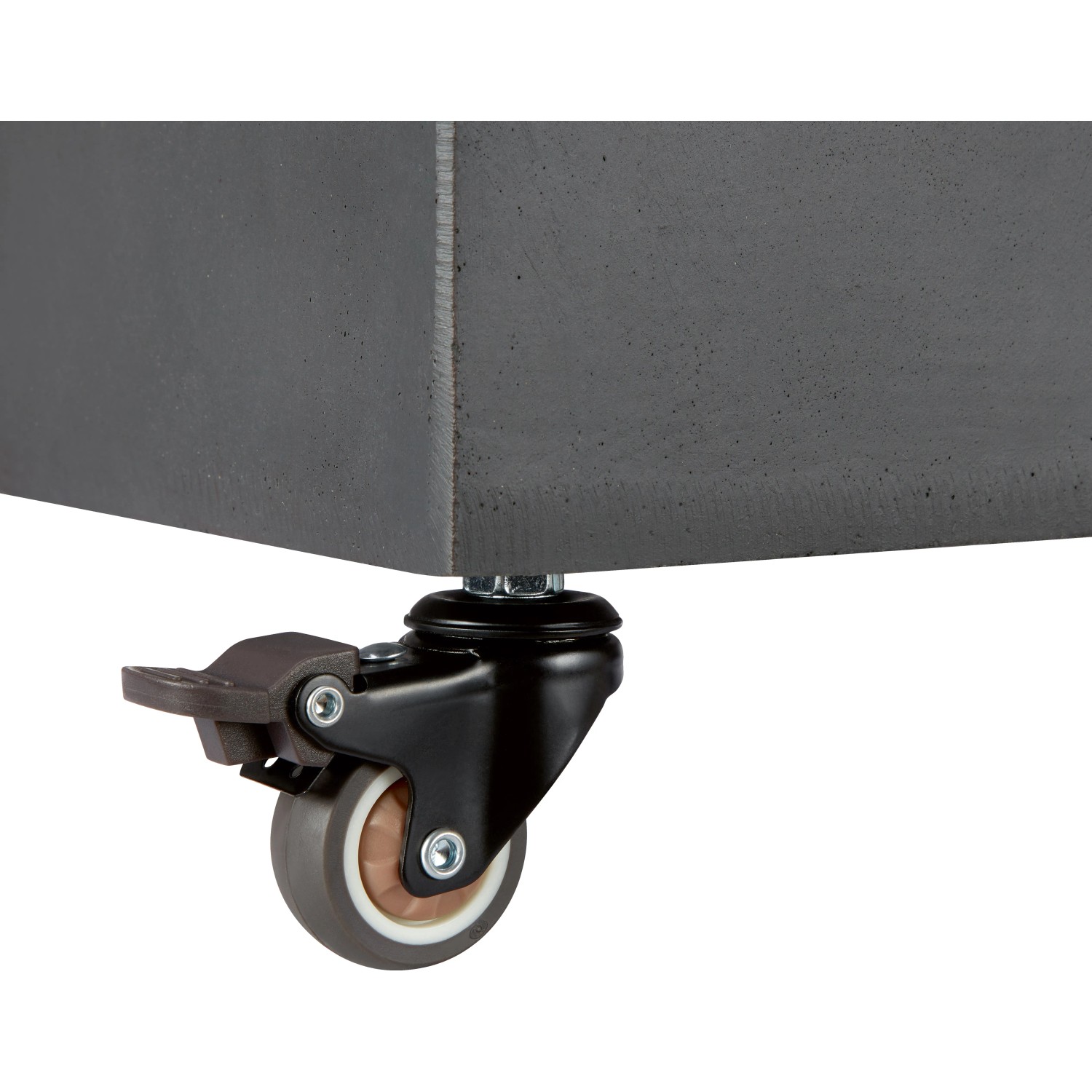 Detailaufnahme Pflanztopf Granit mit Rollen, feststellbar für flexible Gartengestaltung.