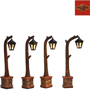 Luville Straßenlaternen aus Holz, 4er Set, für die Weihnachtsdekoration im Miniaturformat.