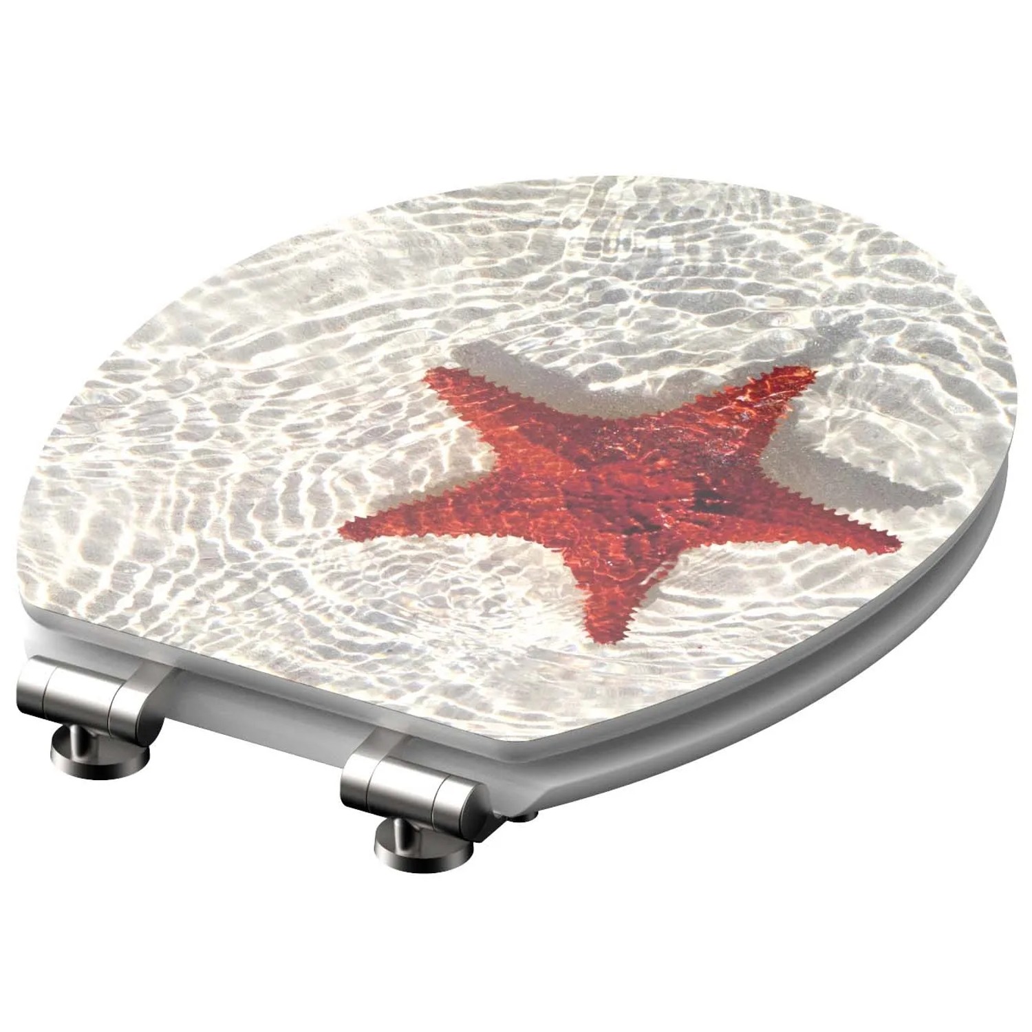 Schütte WC-Sitz Red Starfish mit Absenkautomatik, Holzkern, Motiv Seestern.