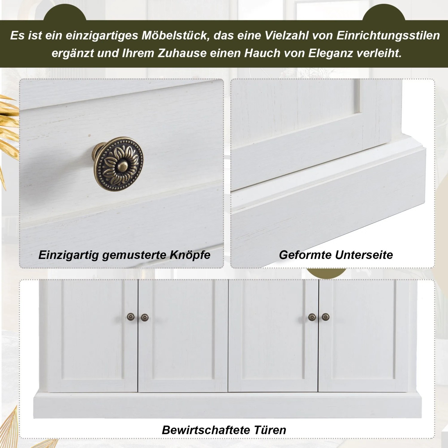 okwish Sideboard mit 4 Türen 2 Schubladen Esszimmer 150x40x86cm Natur_7