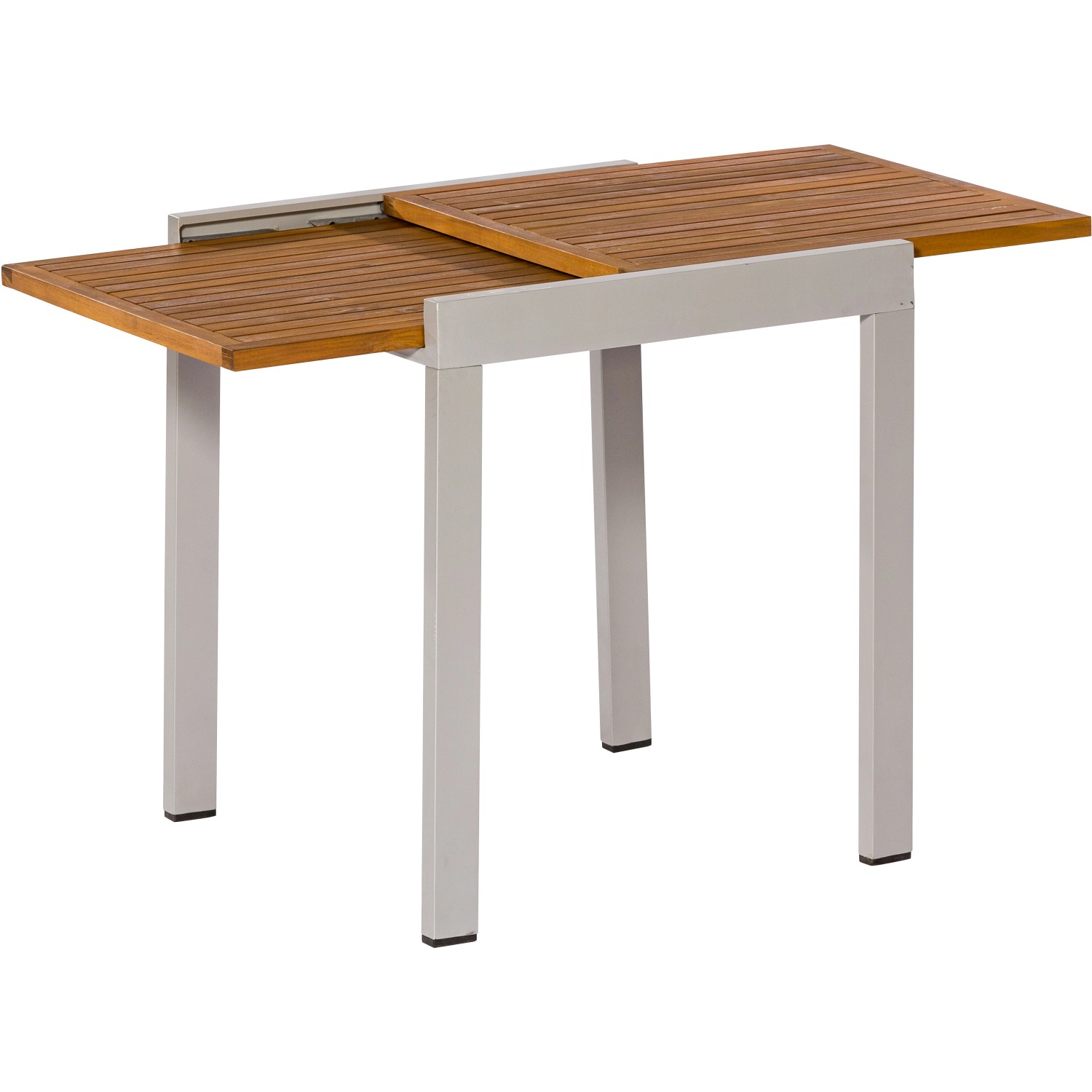 Balkontisch 65/130 cm x 65 cm Ausziehbar Silber mit Akazientischplatte