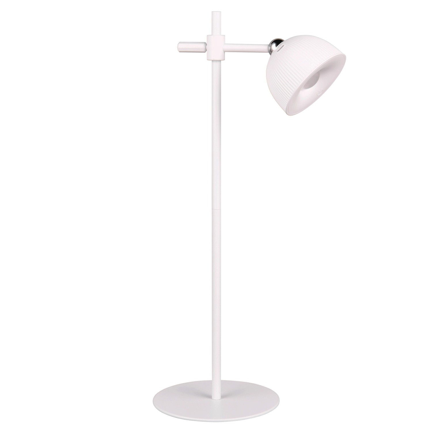 Weiße Reality LED-Tischleuchte Maxima, Ø 8 cm, dimmbar, mit abnehmbarem Leuchtenkopf.