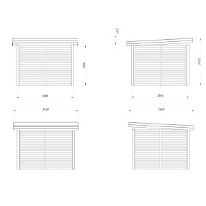 Technische Zeichnung des grauen Palmako Pavillon Lenna Set 302, 300x300 cm, mit Maßen.
