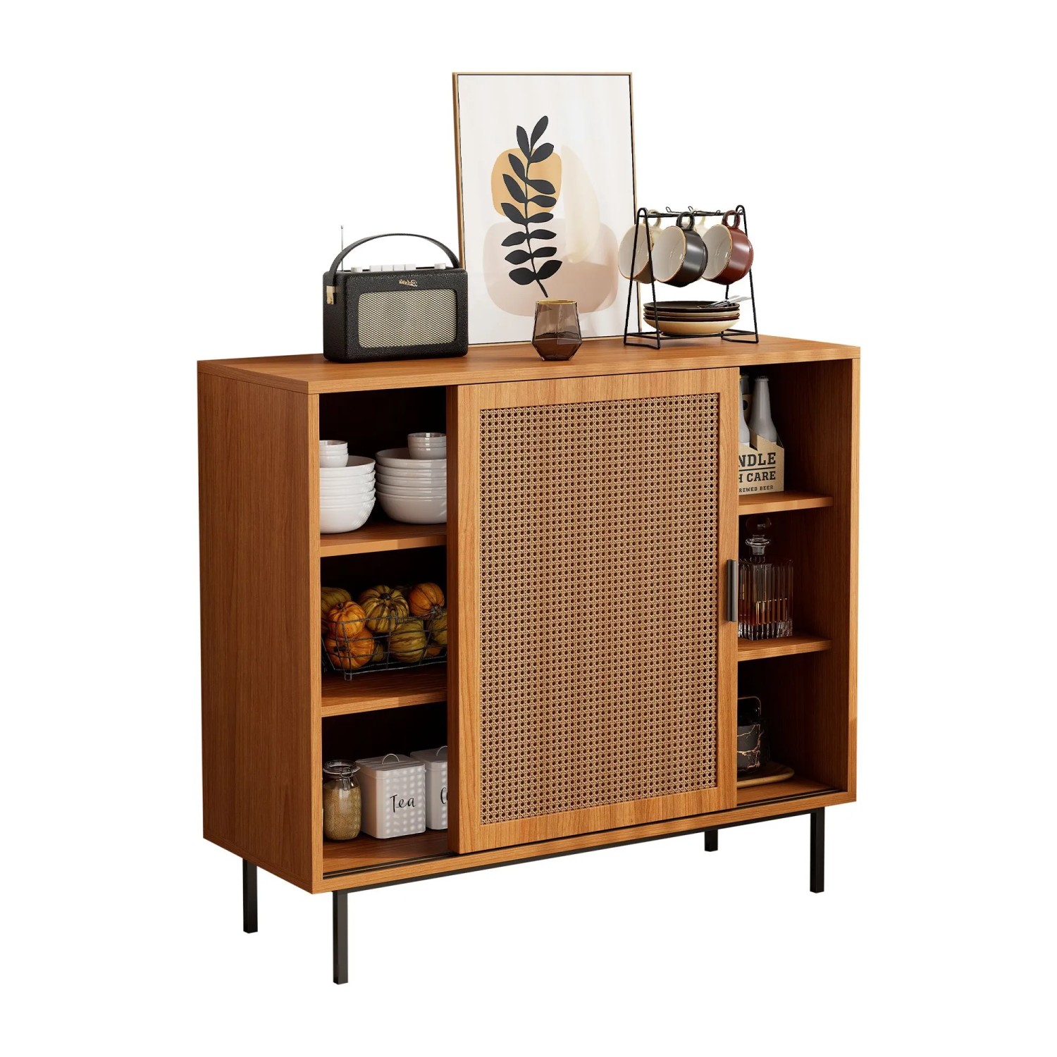 okwish Sideboard mit 2 Schiebetüren Ablage Wohnzimmer 100x90x37cm Braun_9