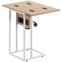 HOMCOM C-förmiger Beistelltisch, Holzoptik, weißes Metallgestell, ausklappbare Platte, integrierte Ladestation mit USB.