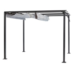 Grauer Pavillon Texhoma 300x300 cm mit Faltdach und Stahlgestell.