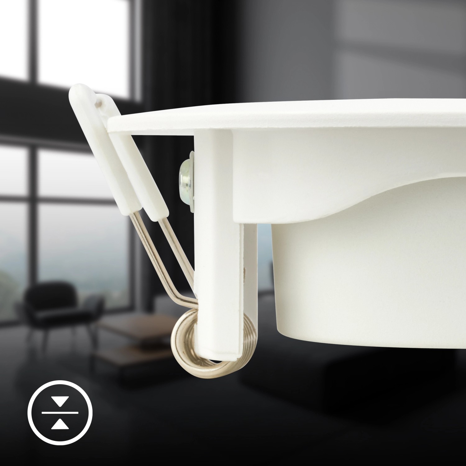 Detailaufnahme der weißen Brilo LED Einbauleuchte Besi (2er-Set) mit Befestigungsmechanismus.